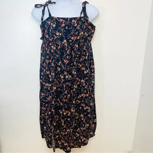Old Navy Midi Sun Dress XL Blue Floral Empire Pockets Adjust Straps  Boho Travel